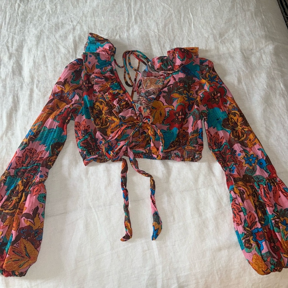 NWOT Anthropologie Love The Label Pink Brittany Floral Print Long Sleeve Top